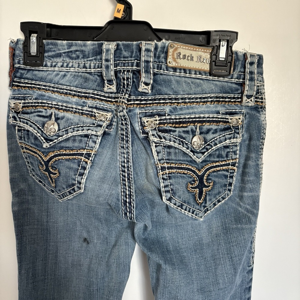 Rock Revival Jeans Size 26 Women's Anja Boot Denim Rhinestones Distressed Blue